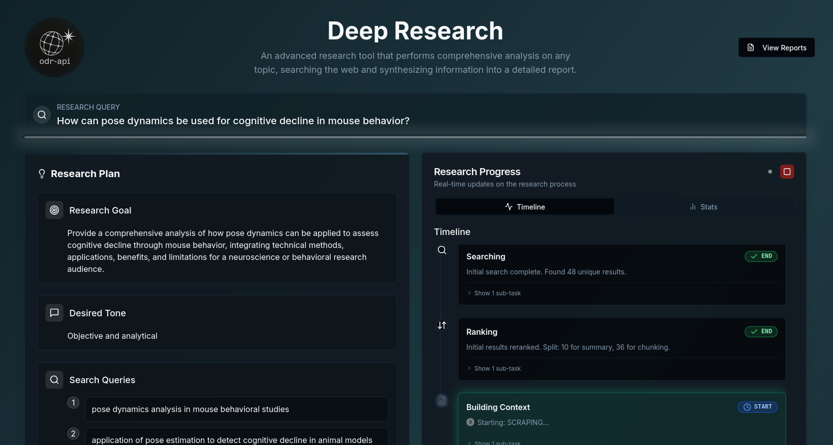 ODR-API Deep Research Demo Screenshot